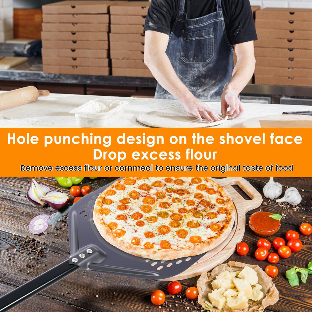 12 Inches Perforated Pizza Peel Rectangular Pizza Shovel Aluminum Hard Coating Pizza Peel Paddle Short Pizza Shovel Kitchen Tool