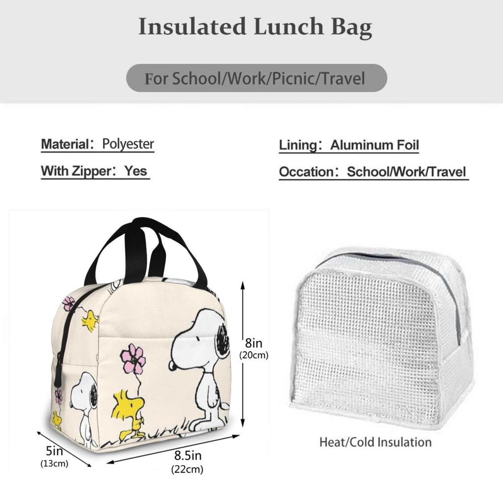 Сумка для ланча Snoopy с застежкой-клипсой и компактная и портативная термоизолированная сумка-тоут для ланча, экологичная унисекс сумка-тоут для поездок на работу или 13 см