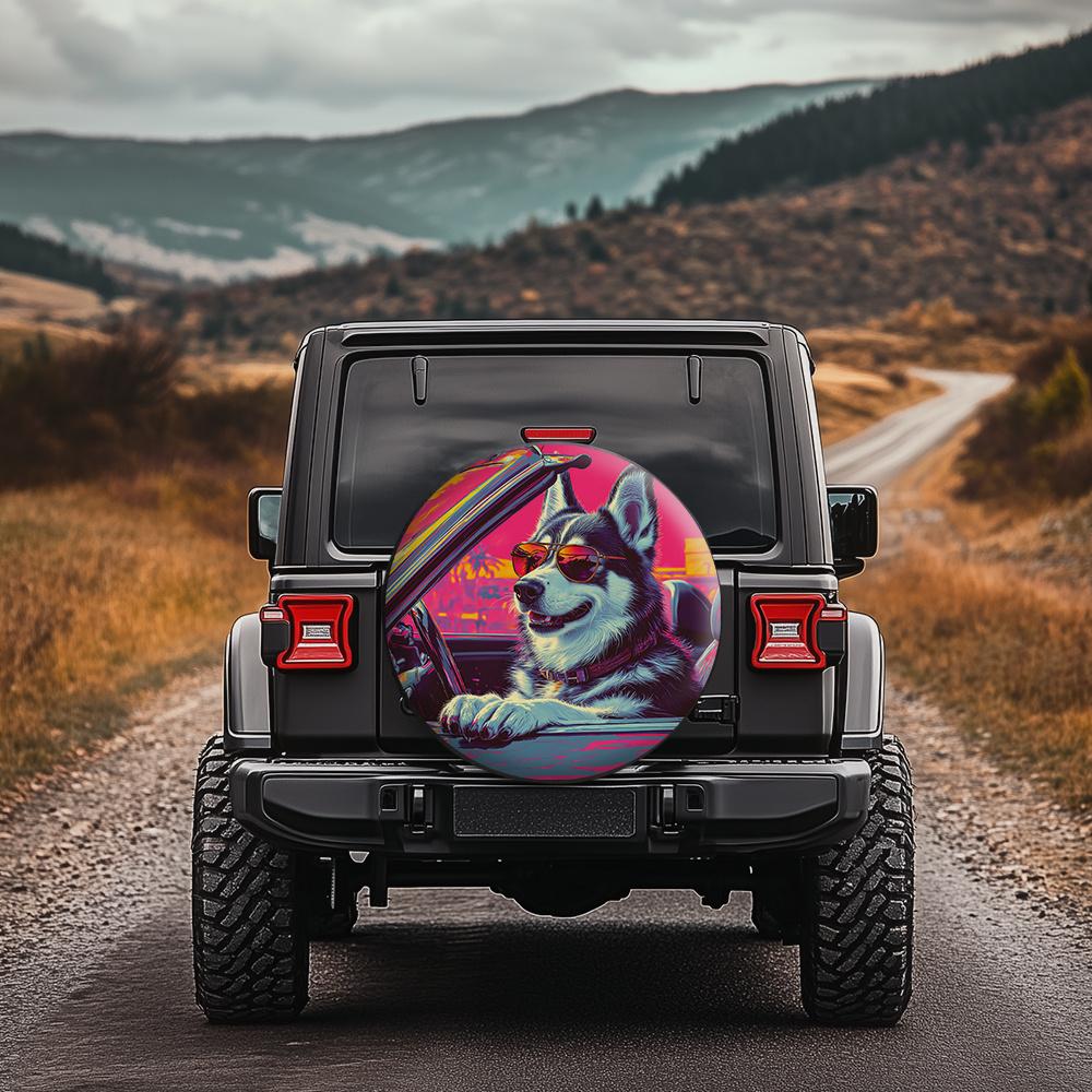 Trendy Cool Husky Pattern Tire Cover, Stylish And Fun Design, Suitable For Sports Cars, Sedans, SUVs, And Modified Vehicles, Sho