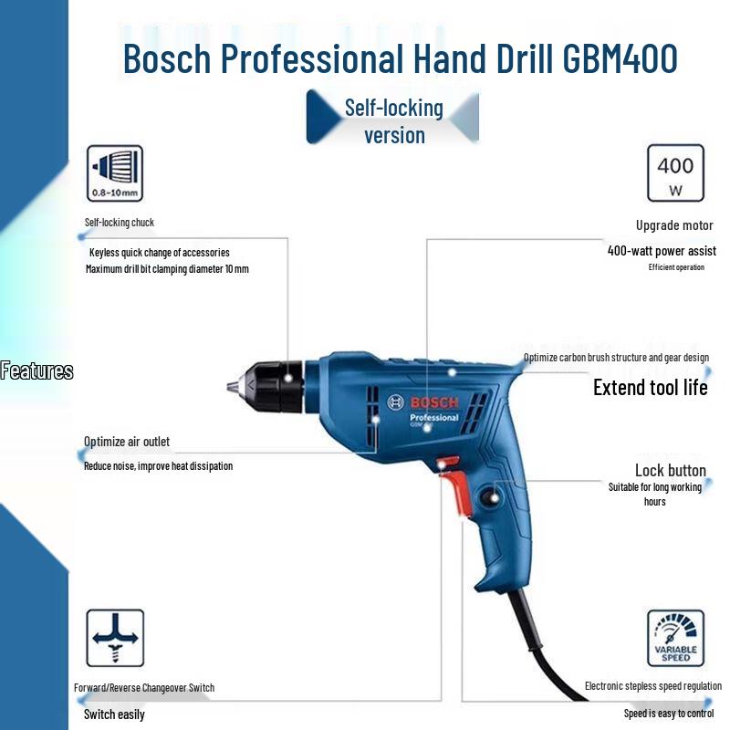 Bosch GBM400 Electric Drill & Screwdriver Kit CN plug (adapter included)