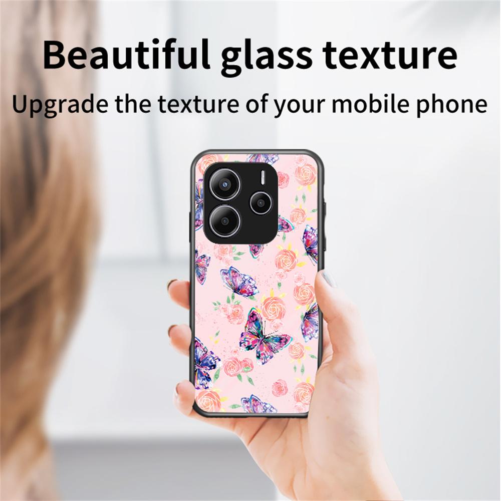 For Xiaomi Redmi Note 14 5G Case Butterfly Pattern TPU+Tempered Glass Protective Phone Cover