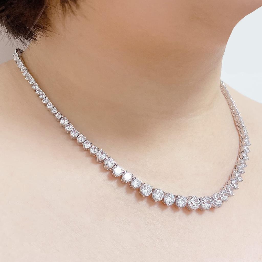 Теннисная цепочка с фианитами Fancy Cut, покрытие платиной, ожерелье на ключицы, свадебные украшения, классическое серебро [LAVINA], женское