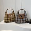 Version cartoon puppy backpack bag women's new college plaid tote bag versatile largecapacity shoulder bag