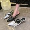 Женские летние новые модные дизайнерские сексуальные сандалии с металлической пряжкой и острым носком, повседневные вечерние платья, женские тапочки Zapatos