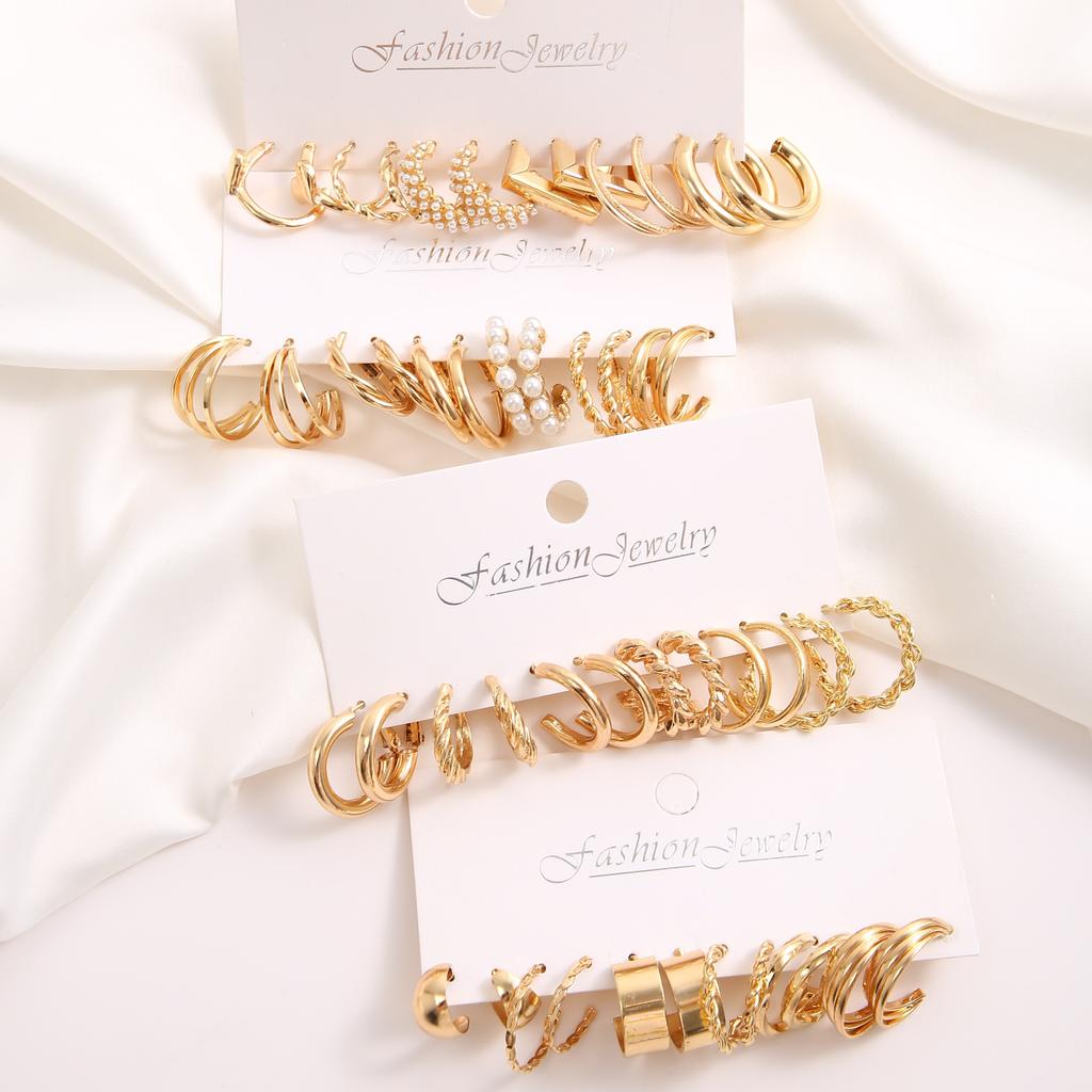 Подарочный набор из 24 пар модных ювелирных украшений, креативный простой геометрический комплект серег-колец с искусственным жемчугом, минималистичные серьги-гвоздики и серьги-кольца