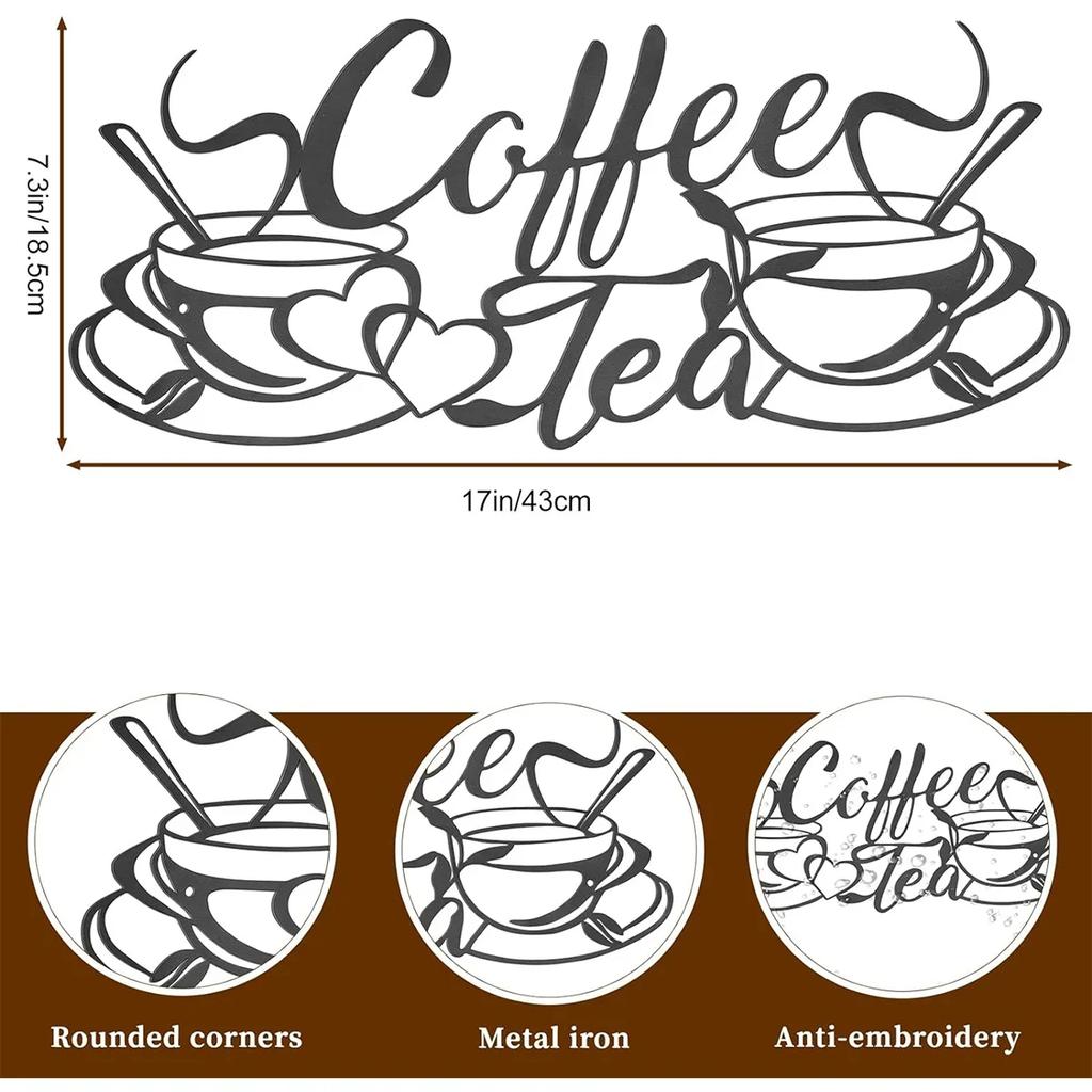 Metal Coffee Bar Sign Decor - Coffee Cup Word Iron Art. Cafe Themed Hanging Wall Sculpture for Kitchen & Restaurant.