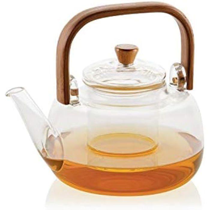 Théière - ANDREA HOUSE - Verre avec poignée en Bambou - 1L - Filtre inclus - Pour 3 à 4 personnes