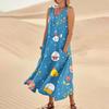 Women's Summer Casual Fashion Easter Printed Sleeveless Round Neck Pocket Dress