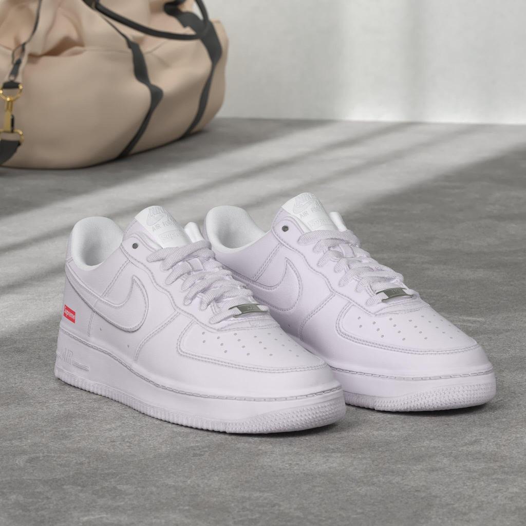 Nike Air Force 1 CU9225 100 with Supreme Mini Box White Size Men's Low-Top Logo, - 6, White/White