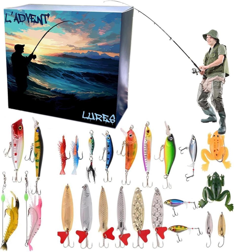 24pc Advent Calendar Fishing Christmas Countdown, Fishing Tackle Advent Calendar For FishAdult Men Teen Boys, Xmas Surprise Gift