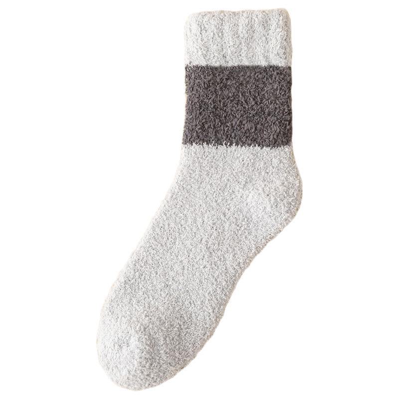 Мужские теплые носки средней длины из кораллового флиса в полоску для осени и зимы