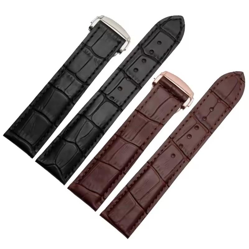 Universal Genuine Leather Strap Calfskin Watch Band 19mm 20mm 21mm 22mm Butterfly Buckle Bracelet Smartwatch Men Women Wristbelt