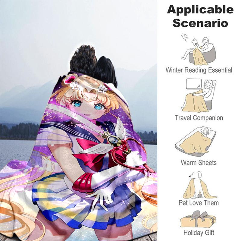 1pc Blanket Sailor Moon1 Print Design, Lightweight Blanket for Sofa, Bed- Soft &Warm, Gift for All Seasons like Christmas, Halloween