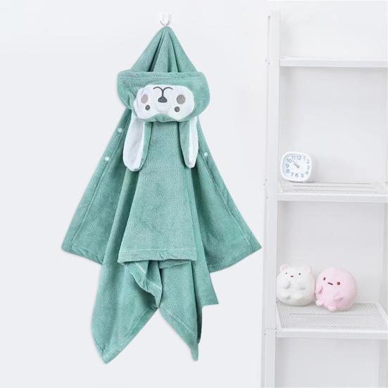 Hooded Baby Towel Button-up Absorbent Bathrobe Cartoon Animal Coral Velvet Cape Towel for Girls Boys Toddlers Home Pool Use