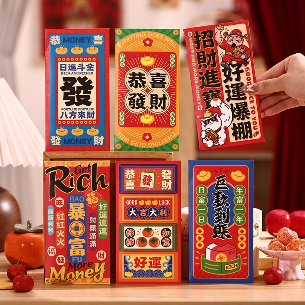 Cartoon 2026 Red Envelopes Chinese Style Money Bag Blessing Red Packet Birthday Celebration