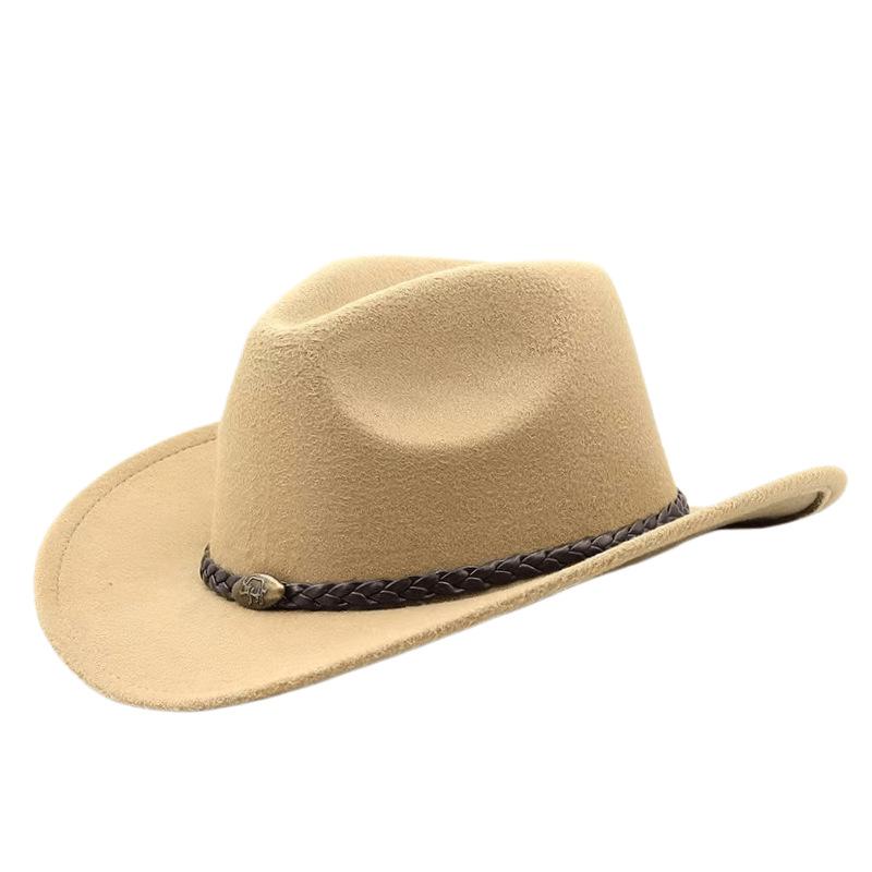 Calf Head Western Cowboy Hat Men's and Women's Riding Hat Outdoor Tourism Equestrian Hat Bent Brim Wool Travel Hat