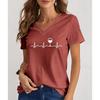 Fashion Spring Wine Glass Painting Blouses Short Sleeved V-Neck T Shirts Casual