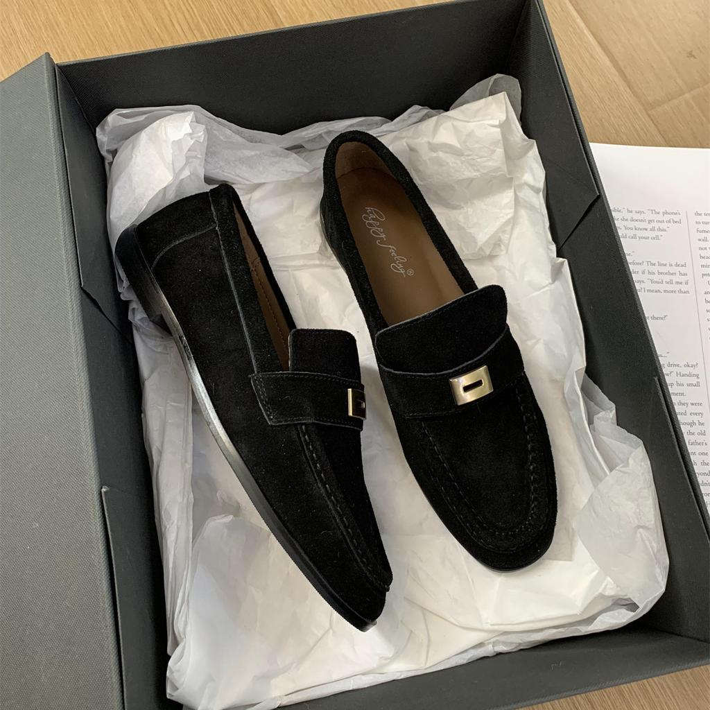 Fashion Bailamos 2024 New Brand Women Flat Shoes Fashion Round Toe Flat Heel Slip On Laofer Shoes Casual Outdoor Gold Buckle Ballerinas