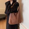 Fake Luxury Suede Casual Tote Bags Simple Solid Large Capacity Travel Style Shoulder Bags
