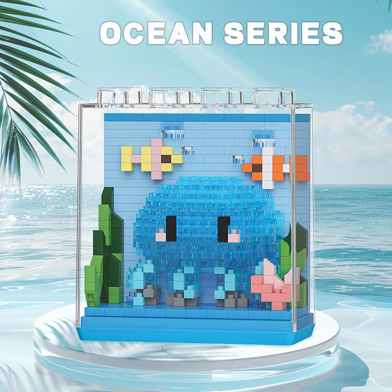 Cartoon Doll Ocean Creatures Series Puzzle Assembly Microparticle Building Blocks Male And Female Birthday Gifts