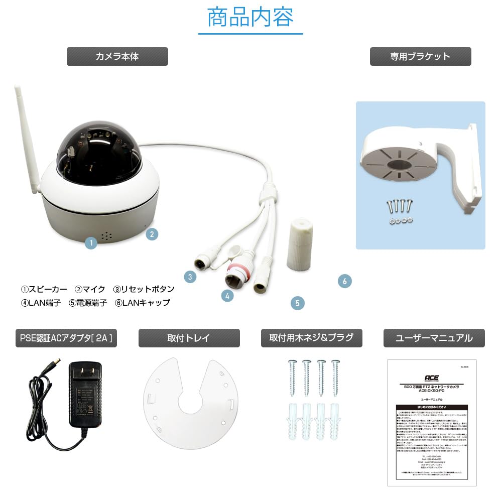 ACE SECURITY SYSTEM Камера Беспроводная наружная внутренняя купольная камера Датчик SONY 5 миллионов пикселей Карта перемещается с помощью смартфона Увеличение до 8x Swing