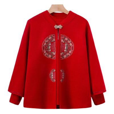 Новый вязаный костюм для бабушки из двух частей для мам среднего и пожилого возраста, праздничный костюм-свитер для пожилых, пальто