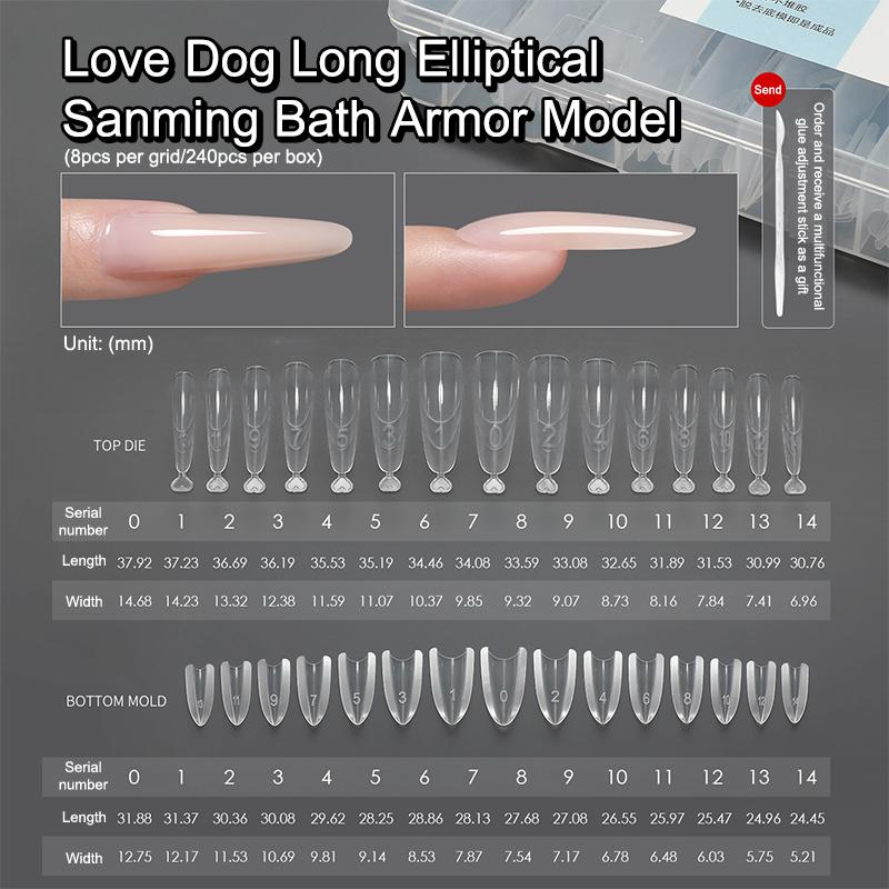 240 шт. Двойная форма для наращивания ногтей-сэндвич, многоразовая, для полного покрытия, прозрачный инструмент для моделирования дизайна ногтей, формы для ногтей-гробик, миндаль