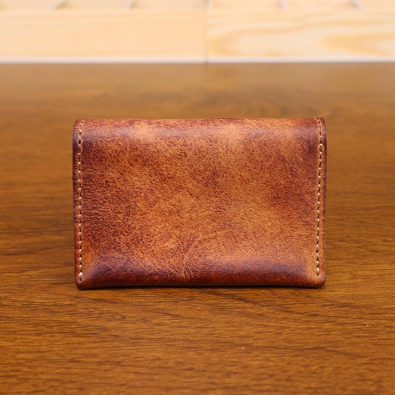 New Head Layer Cow Pickup Bag for Female Students, Simple Card Bag, Retro Vegetable Tanning Leather Used, Brushed, Handmade Business Card Bag