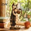 Cat And Dog Lover Gifts Girl Pet Figurine, Cat/Dog Statue, Distressed Resin Friendship Whimsical Animal Figurine for Garden Sculpture Home Office