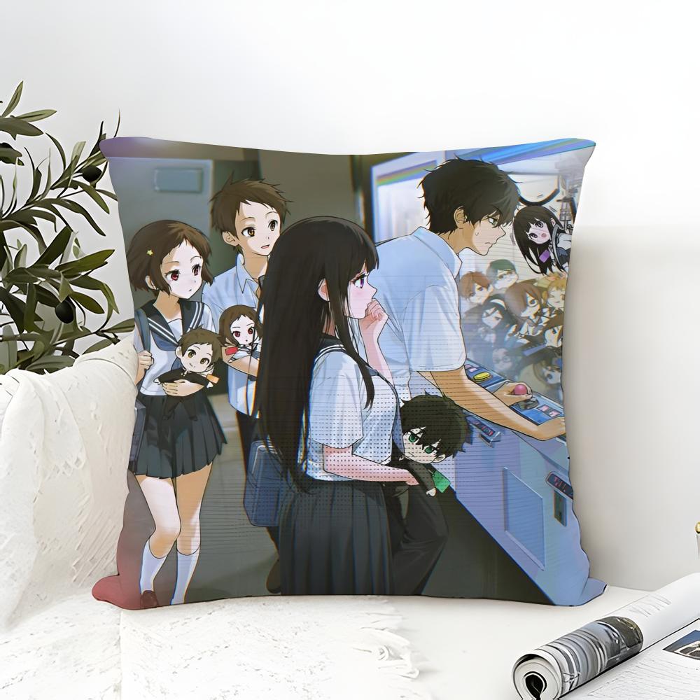 Anime Hhyouka Pillow Case Cotton Linen Fabric Square Zipper Pillowcase Home Decorative Living Room