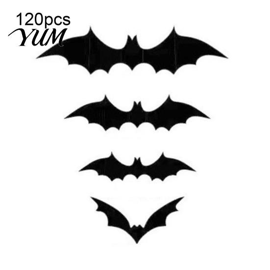Spooky Hanging Bat Ornaments 3D Bats Wall Decor, Halloween Black Stickers, Waterproof Tree Scary Plastic DIY Room Decal for Indoor Party Supplies