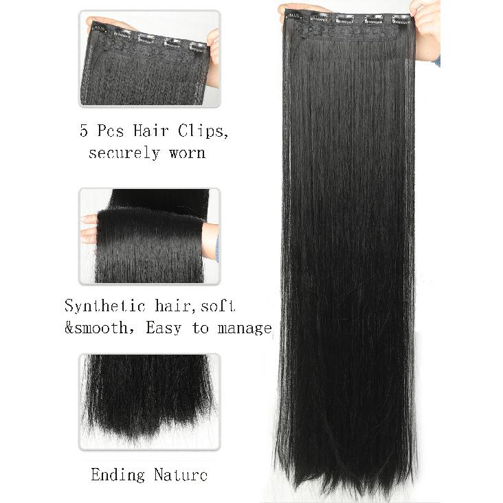 JINKAILI Synthetic 20-40 Inch Extra Long Straight Hair Extension 5 Clips Black Blonde Brown Red High Temperature Fake Hairpiece
