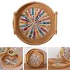 Decorative Rattan Serving Tray Bread Basket Woven with Wooden Handles Boho Rustic Round Organizer