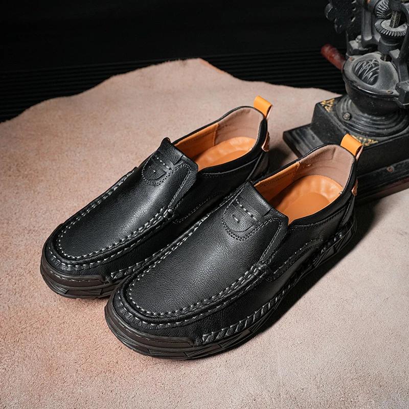 Leather Men Loafers Outdoor Fashion Soft Casual Shoes For Men Handmade Sewing Slip On Male Moccasins Men Tenis Masculinos