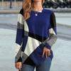 Women Geometric Patchwork Color Tops O-neck Long Sleeve Buttons Decor Casual Blouse Loose Fit Tunic Tops
