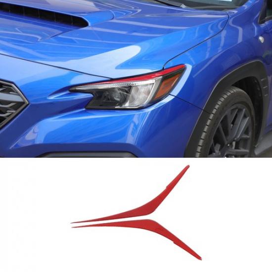 Red Soft Carbon Fiber Headlight Eyebrow Trim Sticker For Subaru WRX VB -