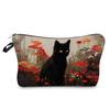 Black cat printed cosmetic bag, daily travel nail polish storage bag, lipstick skin care product clutch bag