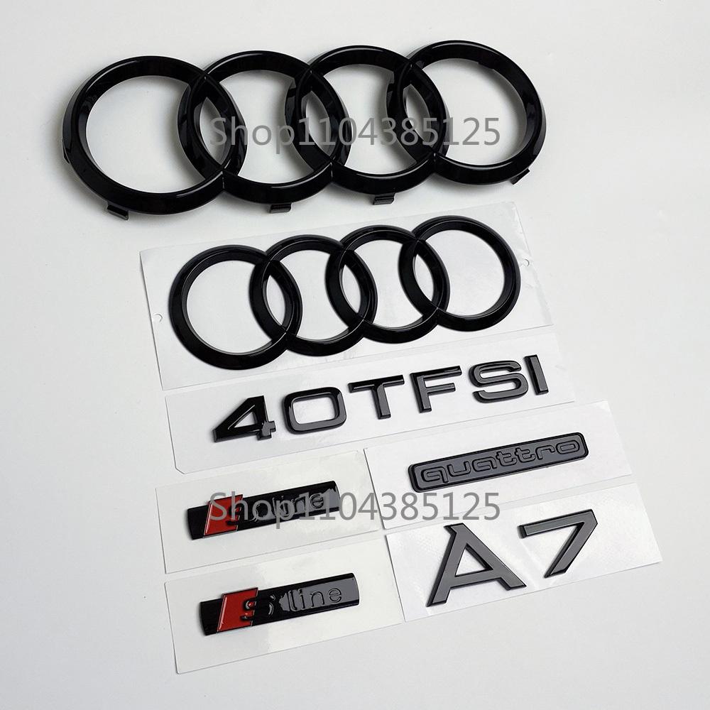 AUDI A7 4-Ring logo ABS Black Car Hood Front Bonnet Grill Rear Trunk Emblem Badge Sticker A7 mark 30TFSI 40TFSI Quarrto Emblem