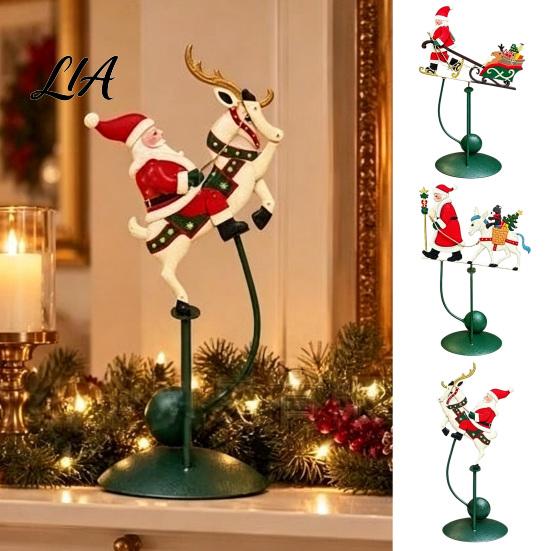 Holiday Entryway Table Decor Wobbly Santa on Reindeer Christmas Figurine, Metal Balancing Tabletop Decor, Balanced Display Swinging Statue for Mantel
