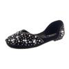Fashion Glitter Crystal Pearl Studs Ballet Shoes Women Square Toe Slip On Loafers Cozy Shallow Cut-out Ballerina Flats Moccasins Female