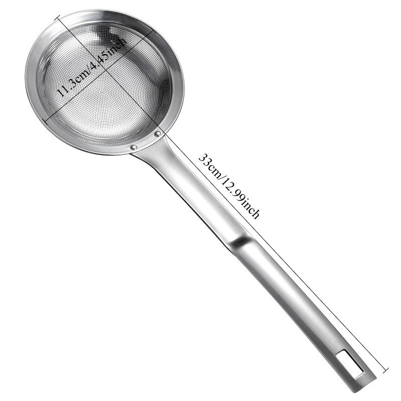 Filter Scoop Stainless Steel Fat Skimmer Spoon Strainer Fat Oil Skim Grease Foam Fine Mesh Strainer With Handle Kitchen Tool