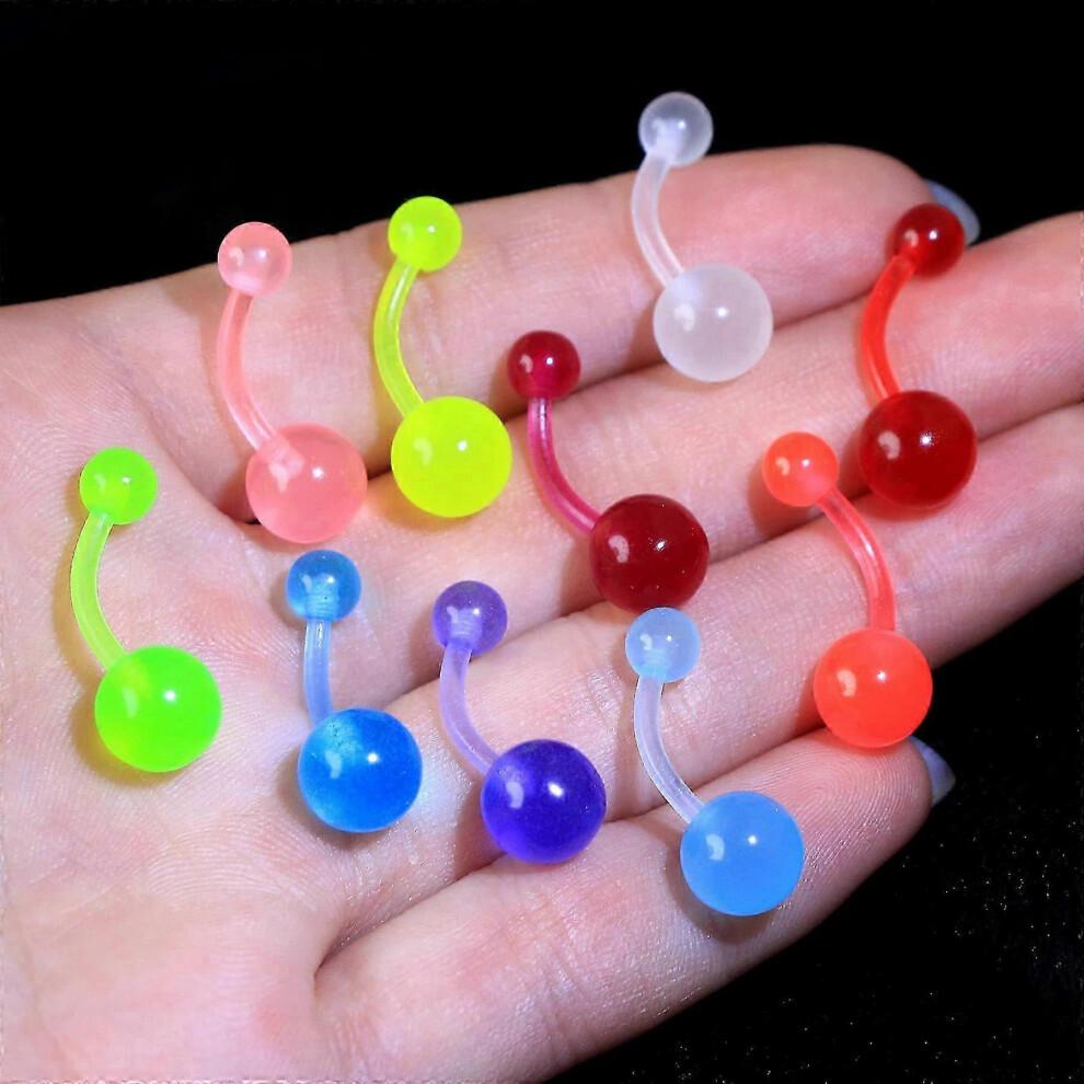 10Pieces Belly Button Rings Glow in The Dark Belly Rings 14G Banana Barbells Colorful Navel Piercing Jewellery Navel Bars-KAKA