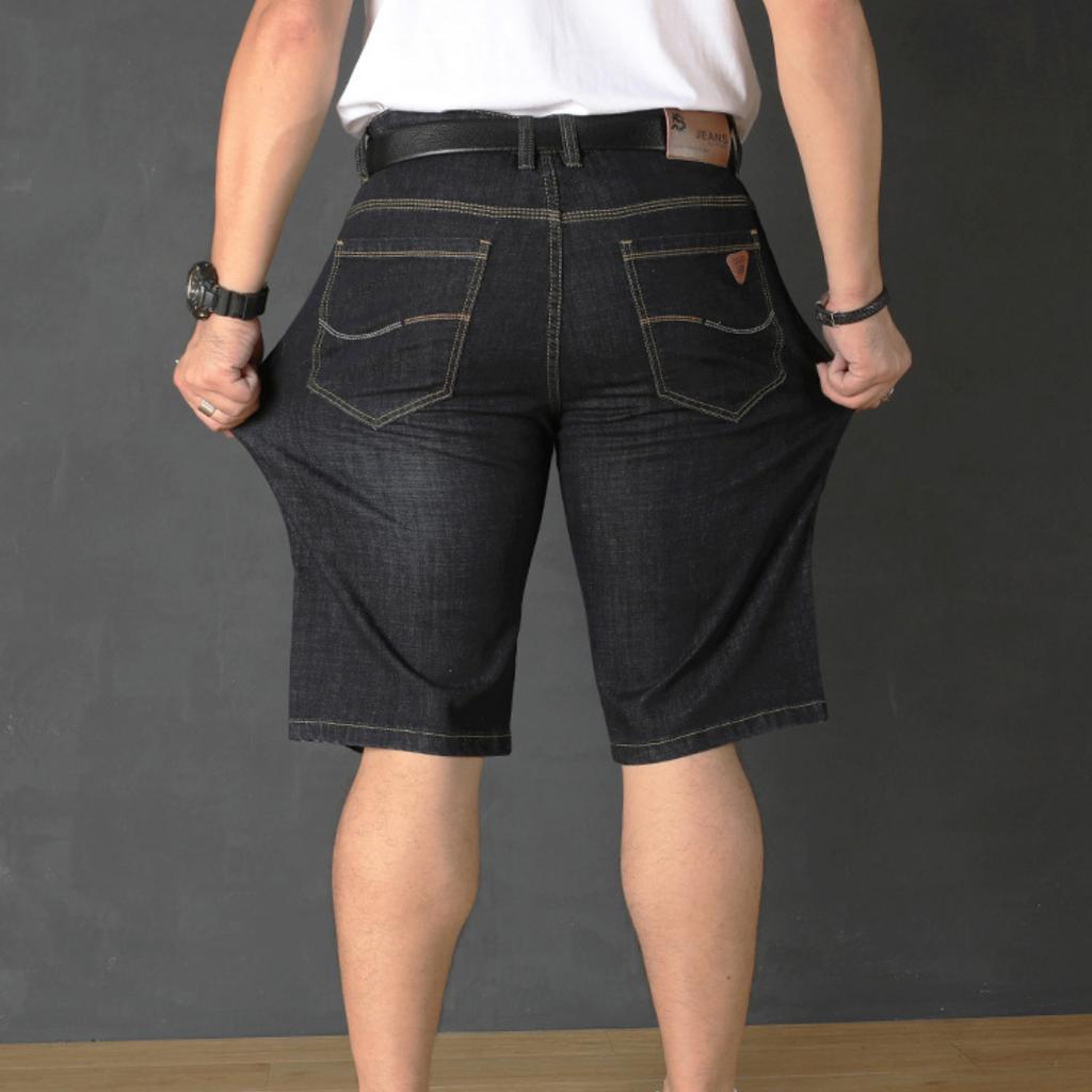 Летние тонкие свободные джинсовые шорты большого размера, мужские эластичные брюки с высокой талией большого размера, пять конных брюк