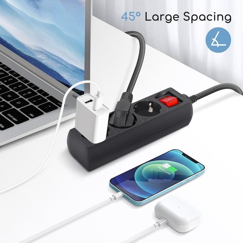 Power Strip with 3 Outlets Switch, Surge Protection, Table Socket, Child Safety Device, 3m Power Cable,Black