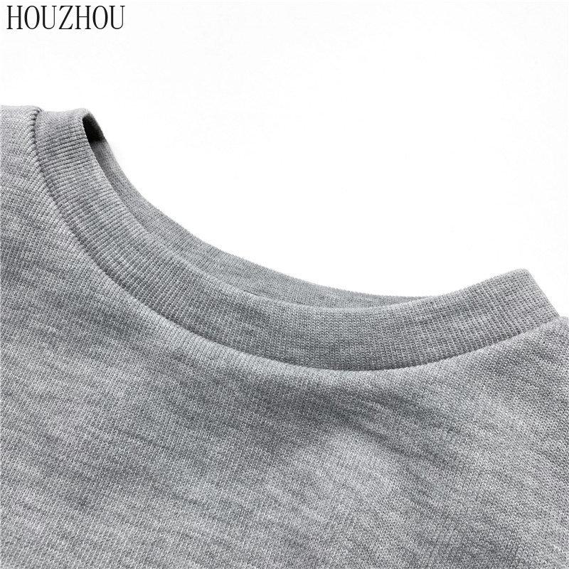 HOUZHOU, женская толстовка из двух частей с принтом букв, корейский повседневный базовый укороченный топ с круглым вырезом и длинными рукавами, трендовая уличная одежда
