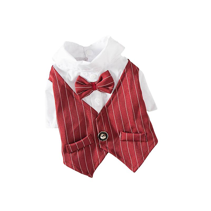 Gentleman Dog Clothes Eco-Friendly Cotton Striped Bowtie Tuxedo Pet Outfit Wedding Suit Formal Shirt for Small Dogs Summer