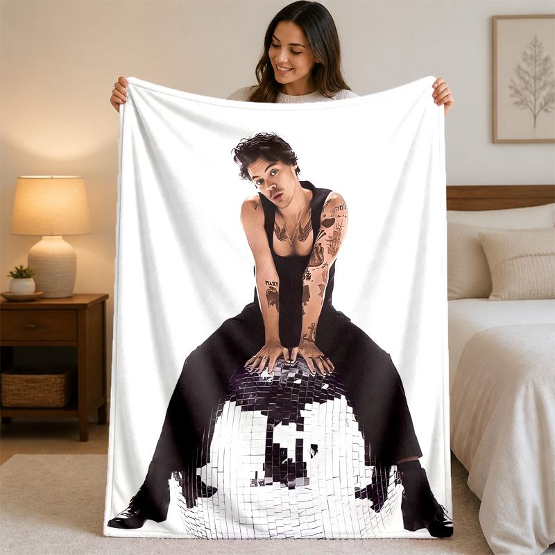 Harry Styles Print Flannel Blanket Cozy Warm Plush Throw Blanket For Bed Sofa Couch Indoor Household Use