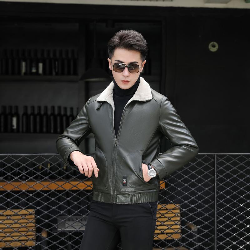 Зимняя новая меховая цельная мужская куртка среднего возраста из утолщенной разноцветной бархатной кожи PU