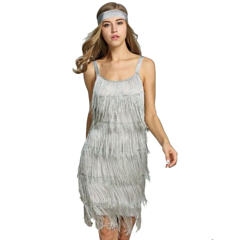 Women's 1920s Vintage Headband Dress Flapper Cocktail Great Gatsby Party Tassel Fringe