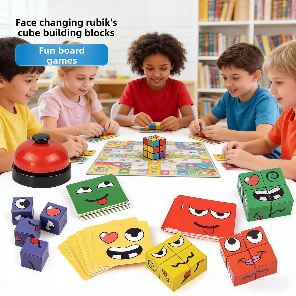 Classic Childrens Rubiks Cube Interactive Puzzle Toy With Expressive Face Blocks For Parentchild Play